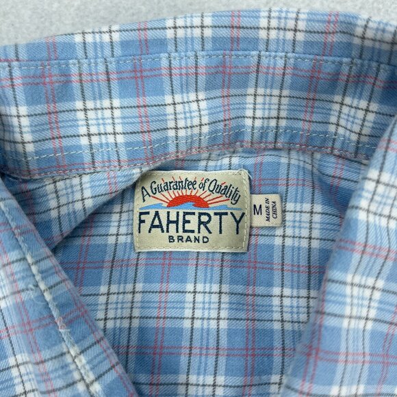 Faherty Ventura Shirt Mens M Long Sleeve Button-Up Blue Plaid Pocket Casual - Picture 5 of 8